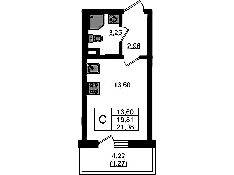Квартира студия 21.08 м², 2/4 эт., ЖК «Новая история»